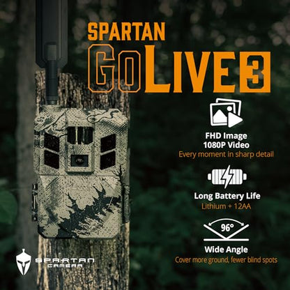 Spartan Camera GoLive3 Best Hunting Trail Camera, Live Streaming, 96° Wide Angle, Motion Activated, On-Demand FHD Photos and 1080p Videos, Built-in Lithium Battery, Blackout IR Flash,GPS, Weatherproof - size: AT&T
