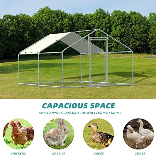 MEETWARM Large Metal Chicken Coop Run, Walk-in Enclosure Poultry Hen Run House, Spire Shaped Chicken Pen with Waterproof & Anti-UV Cover for Outdoor Farm Use(9.8' L x 13.12' W x 6.56' H) - color: 9.8' L x 13.12' W x 6.56' H