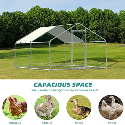 MEETWARM Large Metal Chicken Coop Run, Walk-in Enclosure Poultry Hen Run House, Spire Shaped Chicken Pen with Waterproof & Anti-UV Cover for Outdoor Farm Use(9.8' L x 13.12' W x 6.56' H) - color: 9.8' L x 13.12' W x 6.56' H