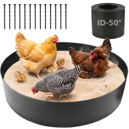 Chicken Dust Bath Tub, 5.9''H Bottomless Design, PE Material, Adjustable Dust Bath for Chickens, Chicken Coop Cleaner Container,Essential Chicken Coop Accessory (L-4M) - size: 50"-ID
