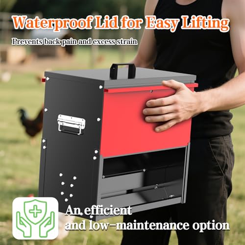 100lb Capacity Chicken Feeder, Metal Poultry Feeder, No Waste Waterproof Chicken Feeder, Suitable for Geese, Ducks, Turkeys, Quails - size: 100LB