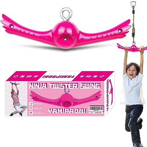 YAMIPROBI Ninja-Twister Swing Spins Set: Slackline Attachments - 360° Handle Twist-Spin Flips Toy Activate Ninja Powers - Ninja Warrior Accessories - Kids Ninja Hang Toys for Playground Backyard,Pink - color: Pink