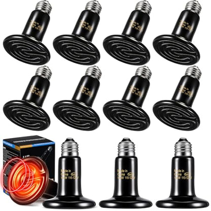 12 Pack 150W Ceramic Heat Emitter, No Light Reptile Heat Lamp Bulb for Bearded Dragon Tank, Chicken Brooder and Coop, E26 Ceramic Heater Bulb for Large Terrarium