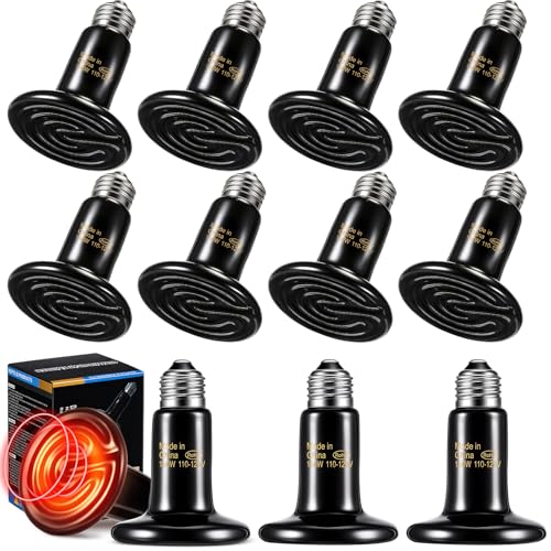12 Pack 150W Ceramic Heat Emitter, No Light Reptile Heat Lamp Bulb for Bearded Dragon Tank, Chicken Brooder and Coop, E26 Ceramic Heater Bulb for Large Terrarium