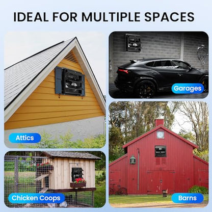12" Wall Mounted Shutter Exhaust Fan, Attic Fan with Thermostat Humidity Controller, 10-Speed Adjustable, 940 CFM, Automatic Shutter, Vent Fan for Greenhouses, Garages,Shop, Chicken Coops