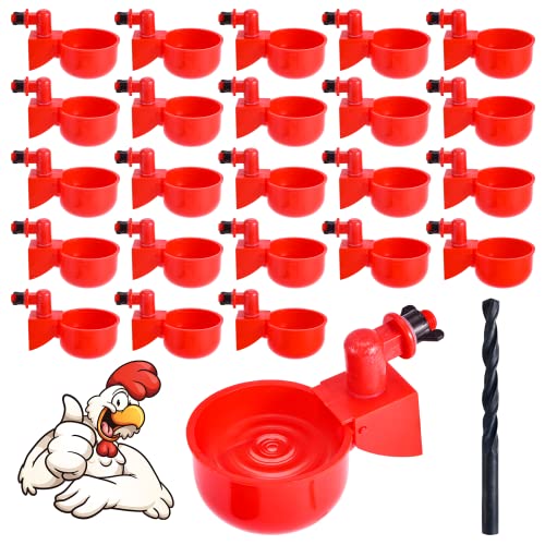 Chicken Water Cups, Chicken Waterer 24 Pack, DIY Chicken Water Feeder for Poultry Gravity Filling Automatic Chicken Waterer Poultry Waterer with Hole Saw for Buckets Boxes Troughs