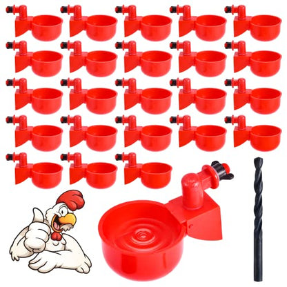 Chicken Water Cups, Chicken Waterer 24 Pack, DIY Chicken Water Feeder for Poultry Gravity Filling Automatic Chicken Waterer Poultry Waterer with Hole Saw for Buckets Boxes Troughs