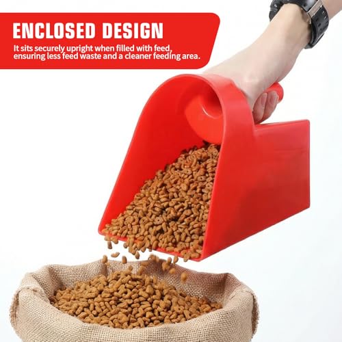 6 Pcs Plastic Enclosed Feed Scoop Heavy Duty Durable Stackable Horse Red Feed Scoop for Livestock Animal Ranchers Homesteaders Farmers, 2 Qt (Red)