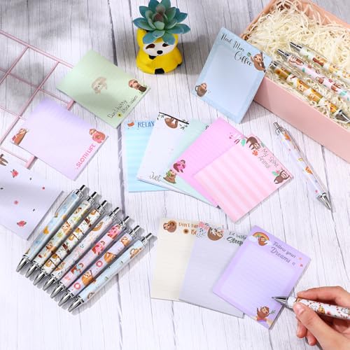 24 Pcs Sloth Sticky Notes with Pens Sloth Themed Gifts Women Party Favors Cute Notepad Memo Notes Pads Black Ink Ballpoint Pen for Animal Lover Christmas Gifts Office School Students Teacher Supplies - style: Sloth