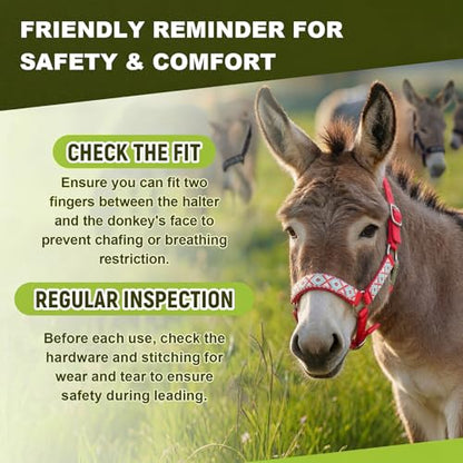1 Set Miniature Donkey Halter with Lead Ropes, Cute and Stylish Adjustable Nylon Head Collar Set for Miniature Donkeys (Red) - color: Red