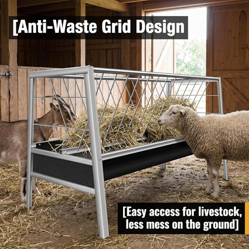 77Gal Pasture Hay Feeder, 2-in-1 Multi-Functional Livestock Feeder, Elevated & Stable Stainless Frame with Rubber Liner Container, Large Volume for Farm Ranch Kinds of Livestock