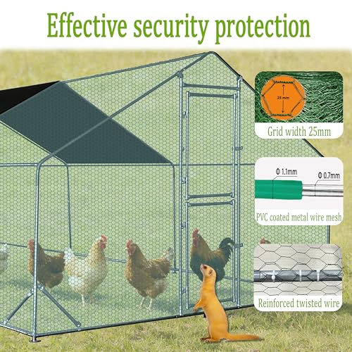 XCL Large Metal Chicken Coop, 26×10×6.5FT Walk-in Chicken Run, Spire Roof Poultry Cage with Waterproof Anti-UV Cover, Roosting Perch Outdoor Backyard Farm Enclosure for Duck Chicken (4-Unit Coop) - size: 4-Unit Coop