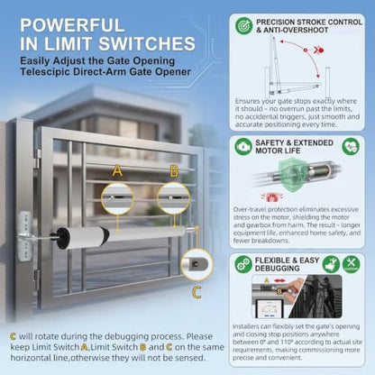X X-HOUSE C05 Automatic Gate Opener with Solar Panel & Batteries for Light to Medium Duty Dual Swing Gates Up to 770lb per Arm Electric Gate Opener with 2 Remotes Complete Kit Solar Powered - size: 770lb Solar Dual Gate Opener