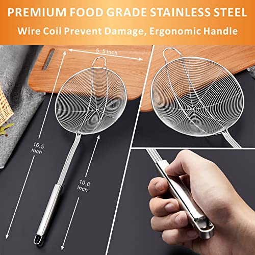 Yimi 16.5 Inch Spider Strainer | Stainless Steel Kitchen Cooking Skimmer with Double Hook Long Handle | Spiral Wire Spoon Ladle with Reinforced Double Coil for Cooking and Frying, Ideal for Gift - size: X Large Spider Strainer for Frying