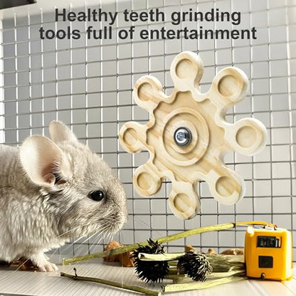 Chinchilla Chew Toys, Natural Wooden Rotating Teeth Grinding Toys, Hanging Chinchilla Cage Accessory and Hamster Exercise Chew Toy for Rabbit, Rat, Bunny, Guinea Pigs, Squirrels
