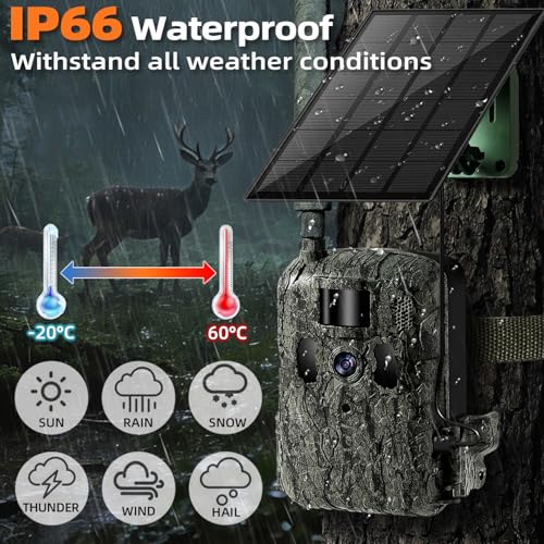 4G LTE Cellular Trail Camera 2K with Live Streaming,24000mAh Long Battery Life,Solar Powered Game Wildlife Cameras,Motion Activated,940nm No Glow Night Vision,IP66 Waterproof (Camera with 64GB) - size: Camera with 64GB