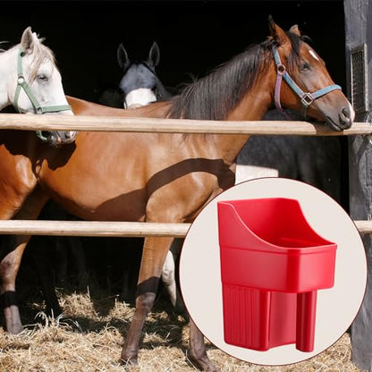 Baderke 6 Pcs Plastic Feed Scoop Enclosed Feed Scoop with Measure Marks Heavy Duty Durable Stackable for Horse Goat Ranchers Livestock Homesteaders Feeding Supplies (Red) - color: Red