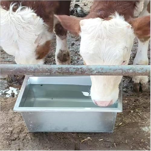 Large Capacity Animal Feed Trough Weatherproof, Stainless Steel Dogs Goats Cows Horse Watering Trough, Portable Poultry Pasture Feeders Outdoor Farms(L 120cm(47 1/5") x 45cm(17 7/10")) - size: L 120cm(47 1/5") x 45cm(17 7/10")
