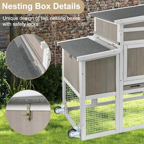 Ketive Wooden Chicken Coop Cage Outdoor Indoor Hen House with Nesting Box, Waterproof Roof, Removable Tray for Poultry Pets Enclosure Garden Backyard Grey (Grey, 157.4" L x 23.6" W x 38.6" H) - color: Grey