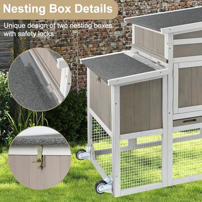 Ketive Wooden Chicken Coop Cage Outdoor Indoor Hen House with Nesting Box, Waterproof Roof, Removable Tray for Poultry Pets Enclosure Garden Backyard Grey (Grey, 157.4" L x 23.6" W x 38.6" H) - color: Grey