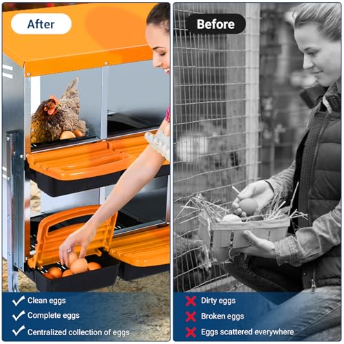 Nesting Boxes for Chickens, 10 Compartments Chicken Nesting Box, Chicken Laying Boxes with Lid Cover, Roll Away Nesting Box for Chickens Laying Egg, Orange