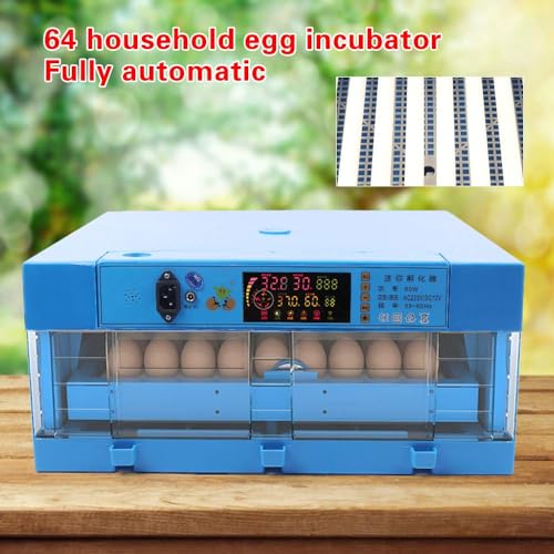 64 Eggs Incubator, Automatic Smart Eggs Digital Incubator Household Mini Incubator Box Egg Water Bed w/Fully Automatic Egg Turning and Humidity Controle for Chickens Goose Birds Ducks