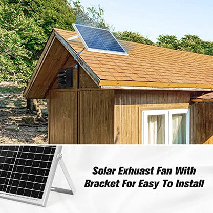 blessny Solar Powered Exhaust Fan, 25W Solar Panel +10" Shutter Ventilation Vent Fan for Outside Greenhouse, Chicken Coop, Shed, Pet House - size: 10" Fan Kit