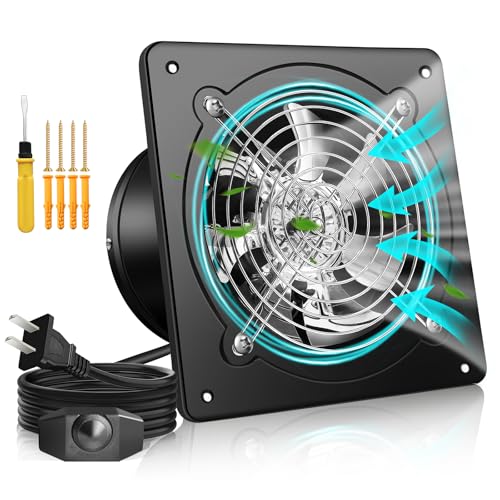 10 Inch Exhaust Fan with Speed Controller, 900CFM Wall Mount Exhaust Fan for Kitchen, Metal Ventilation Extractor Fan with Damper for Bathroom, Garage, Attic, Shop, Pet Room, Smoking Room, Basement - size: 10 Inch