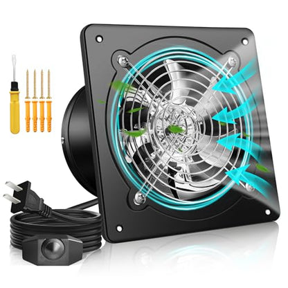 10 Inch Exhaust Fan with Speed Controller, 900CFM Wall Mount Exhaust Fan for Kitchen, Metal Ventilation Extractor Fan with Damper for Bathroom, Garage, Attic, Shop, Pet Room, Smoking Room, Basement - size: 10 Inch