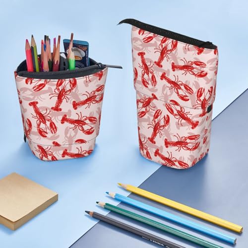 Red Crawfish Standing Pencil Case Cute Telescopic Stationary Pouch with Zipper Large Capacity Stand up Pen Bag Portable Makeup Holder for School Office Supplies - color: Crawfish