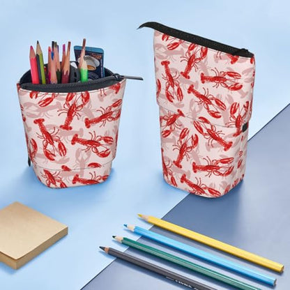 Red Crawfish Standing Pencil Case Cute Telescopic Stationary Pouch with Zipper Large Capacity Stand up Pen Bag Portable Makeup Holder for School Office Supplies - color: Crawfish