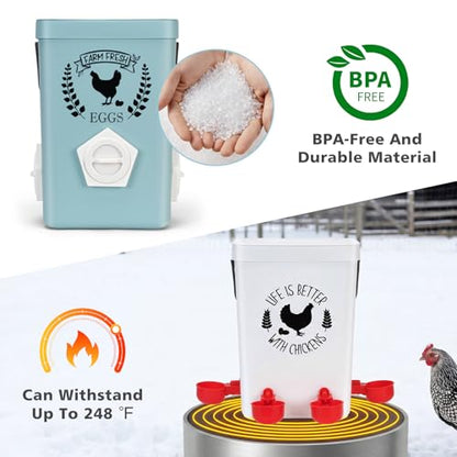 TGEYD Chicken Feeder and Waterer Set, No-Waste Hanging Feeder for Backyard Chickens, 3 Gal Waterer & 15LB Feed Bin