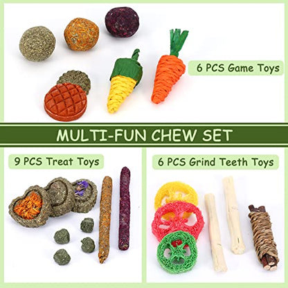 VESPRO Bunny Toys, 21PCS Rabbit Chew Toys for Teeth, Guinea Pig Natural Treats, Timothy Hay Sticks for Chinchillas Hamsters Rats, Small Animals Teeth Grinding - size: 1 Count (Pack of 2)