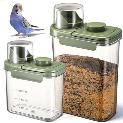Maxdot 2 Pcs Bird Food Storage Container, Bird Seed Container with Lids Airtight Cup Pet Parrot Food Storage 1.7 Qt & 3 Qt Measuring Containers Easy Pour Spouts for Macaws African Cockatoos(Green) - color: Green