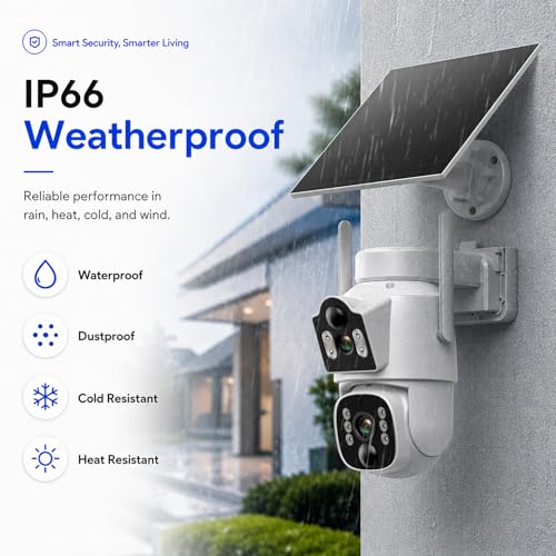 CAMCAMP Solar Security Cameras Wireless Outdoor, 4 Cameras Dual-Lens PTZ with 10CH NVR & 500GB HDD, 2K Color Night Vision, Spotlight, Dual PIR Detection, 2-Way Talk, IP66 Cameras for Home Security - color: 4