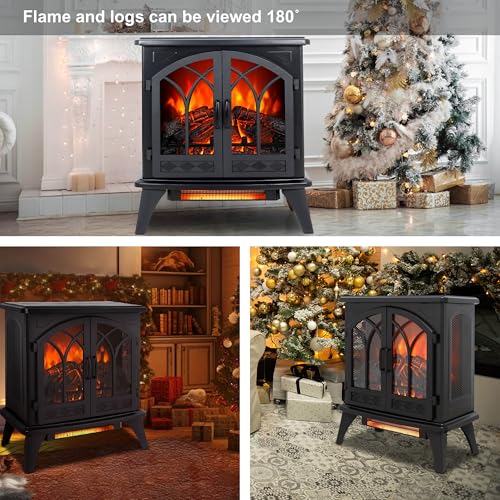 24" Electric Fireplace, Freestanding Fireplace Heater w/Realistic Flame, Remote, Timer, Adjustable Brightness, Thermostat, Overheating Protection, 1500W, Black - size: 24" (Dynamic Flames)