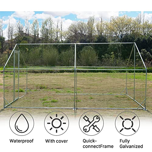 Large Metal Chicken Coop Walk-in Poultry Cage Hen Run House Spire Shaped Cage with Waterproof and Anti-Ultraviolet Cover for Outdoor Backyard Farm Use - size: 236.2"L x 118.1"W x 76.8"H