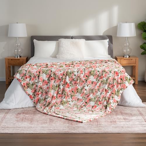 Berkshire Blanket-Classic Heavyweight Soft Printed VelvetLoft® Plush Blanket, Full/Queen Size Soft Fuzzy Warm Blanket for Couch Sofa Bed, Abstraction Pink Green, 90in x 90in - color: Abstraction Pink Green, size: Full/Queen
