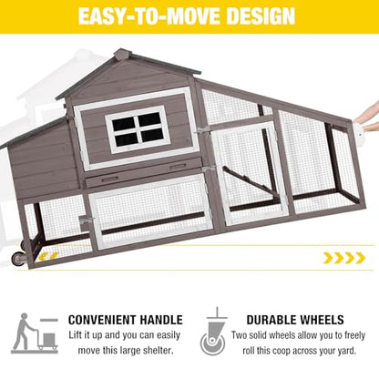 AIVITUVIN Chicken Coop for 2-4 Chickens with Wheels Outdoor Chicken House Mobile Large Poultry Cage Pull Out Tray No Leakage - color: Brown