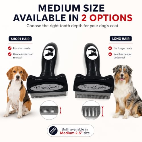Warren London Deshedding Brush for Medium Short Hair Dogs, 2.5 Inch - size: Short Hair | Medium