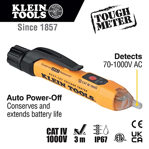 Klein Tools NCVT1XT Voltage Tester, Non-Contact Low Voltage Test Pen, 70V to 1000V AC, Durable IP67 Tester is Dustproof and Waterproof