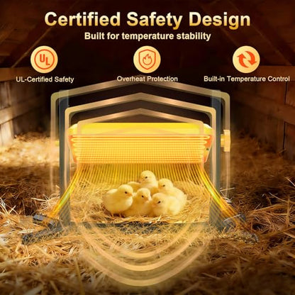 Chick Brooder Plate, 50-158°F Brooder & Chicken Heater for Coop with Smart Thermostat, UL Certified Radiant Chick Heat Plate for Poultry, 5-Height & 360° Adjustable Angle, Winter Heating
