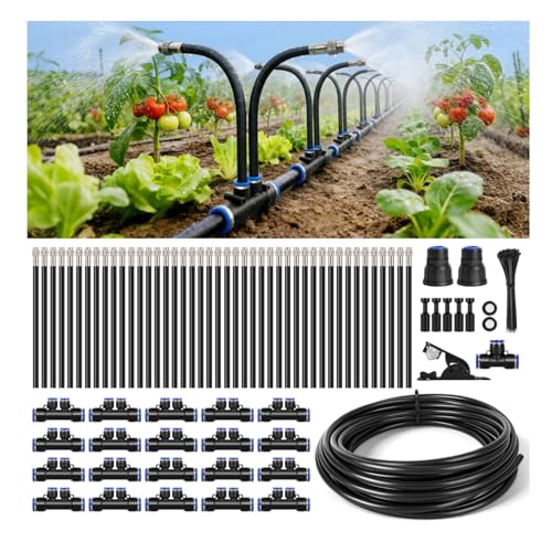 75Ft 1/2" Tubing High-Flow Drip Irrigation System, 360° Adjustable Garden Watering System with 40 Nozzles, Dual-Side Watering Kit for Raised Beds, Greenhouses & Efficient Plant Irrigation - size: 75Ft