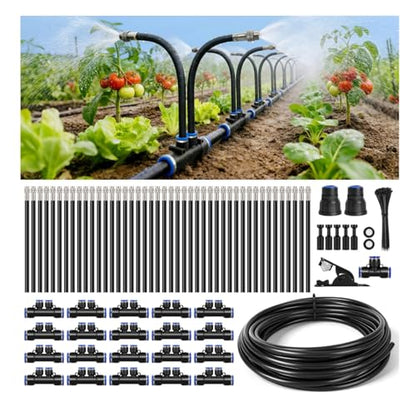 75Ft 1/2" Tubing High-Flow Drip Irrigation System, 360° Adjustable Garden Watering System with 40 Nozzles, Dual-Side Watering Kit for Raised Beds, Greenhouses & Efficient Plant Irrigation - size: 75Ft