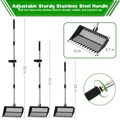 Chicken Poop Scooper & Rake 2-in-1 – 12 Inch Shovel Head & 3-Angle Adjustable Stainless Steel Handle, Chicken Litter Scoop and Coop Rake & Sand Sifting Shovel for Chicken Coops, Black - color: Black