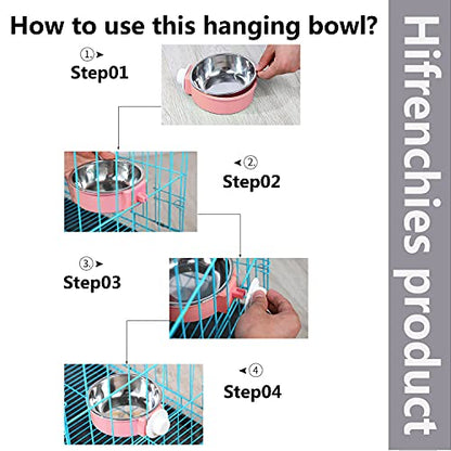 Crate Dog Bowl, Removable Stainless Steel Dog Water Food Feeder Bowls, Cage Cup Bowl for Frenchie Small Middle Dog and cat, Rats,Rabbit - color: Pink, size: Large