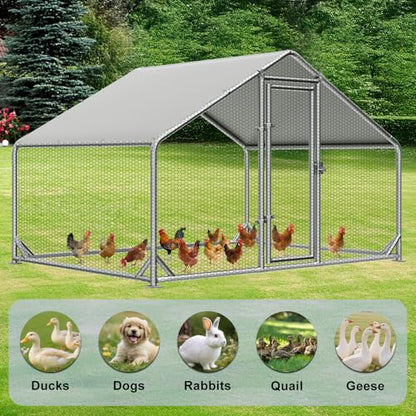 Large Metal Chicken Coop with Run, Outdoor Chicken Walk-in Poultry Cag with Waterproof & Anti-UV Cover Lockable Doors,Ducks Coop and Other Small Animals for Yard/Farm/Ranch (6.59'L x 9.88'W x 6.59'H) - size: 6.59'L x 9.88'W x 6.59'H