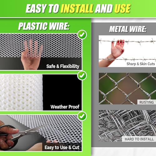 White Plastic Wire Mesh Fence Roll - 15.7IN x 20FT Plastic Chicken Wire Mesh for Poultry， Chicken Puppy Rabbit, Floral-Plastic Fence - color: White-15.7IN×20FT
