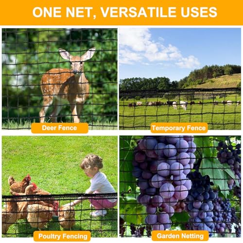 Plastic Mesh Fence 55gsm Thicker Heavy Duty Deer Fence - 4x75ft Black Plastic Fencing Roll Temporary Garden Fence Netting for Yard Protection from Deer Dog Chicken Critter Barrier, Reinforced Edges - size: 4 x 75 Feet