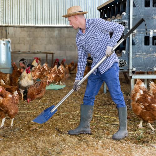 Kalekey Heavy Duty Chicken Coop Rake and Scoop, 15 Inch Extra Large Chicken Coop Rake with Adjustable Stainless Steel Handle (25 to 73 Inch)，Metal Multi-Use Cleaning Shovel for Coops, Beach（Blue） - color: Blue